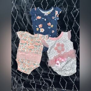Carter's Floral and Polka Dot Bodysuits - Pink, Blue, White